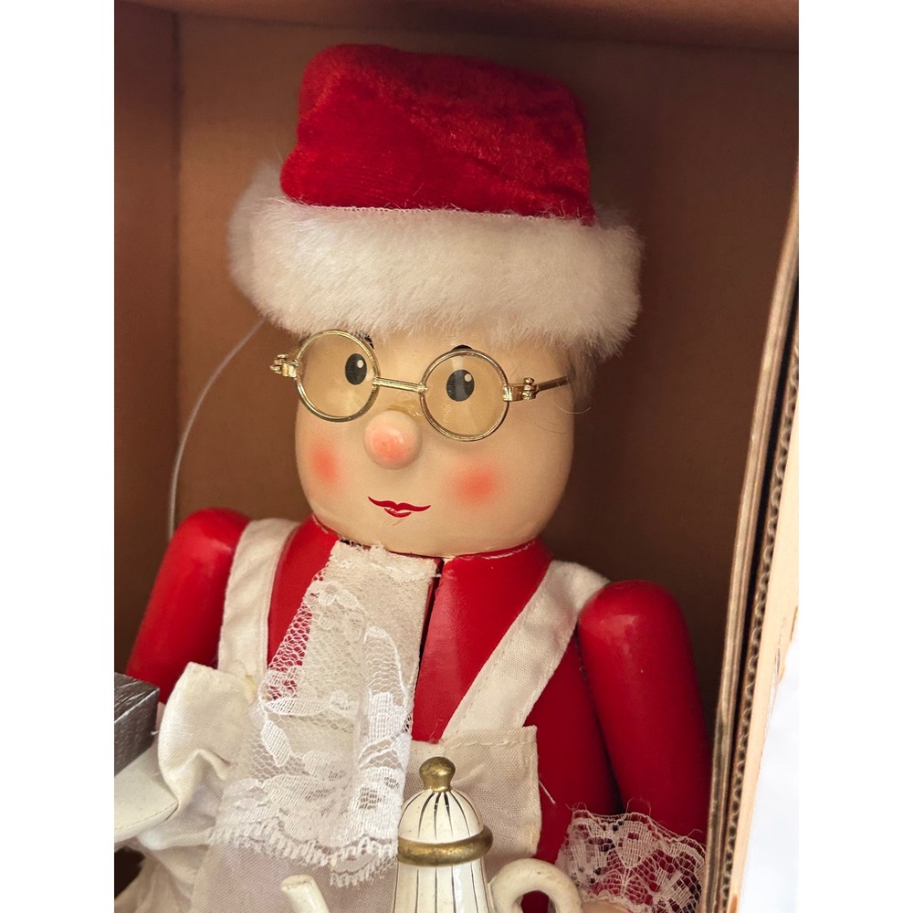 Nutcracker Christmas Red White Mrs Claus Wooden Serving Tea Collectible Decor